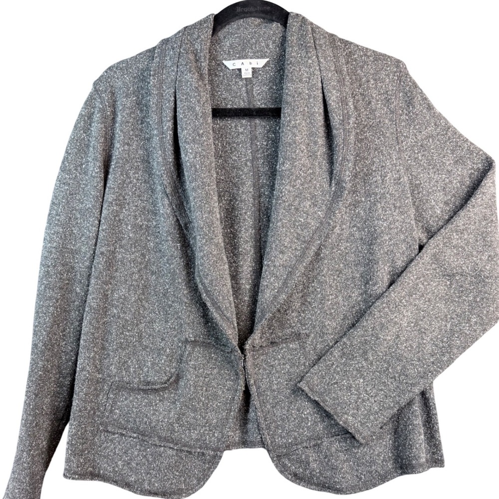Cabi Womens Gray Marled Knit Shawl Collar Blazer Jacket Hook Eye Closure Size M
